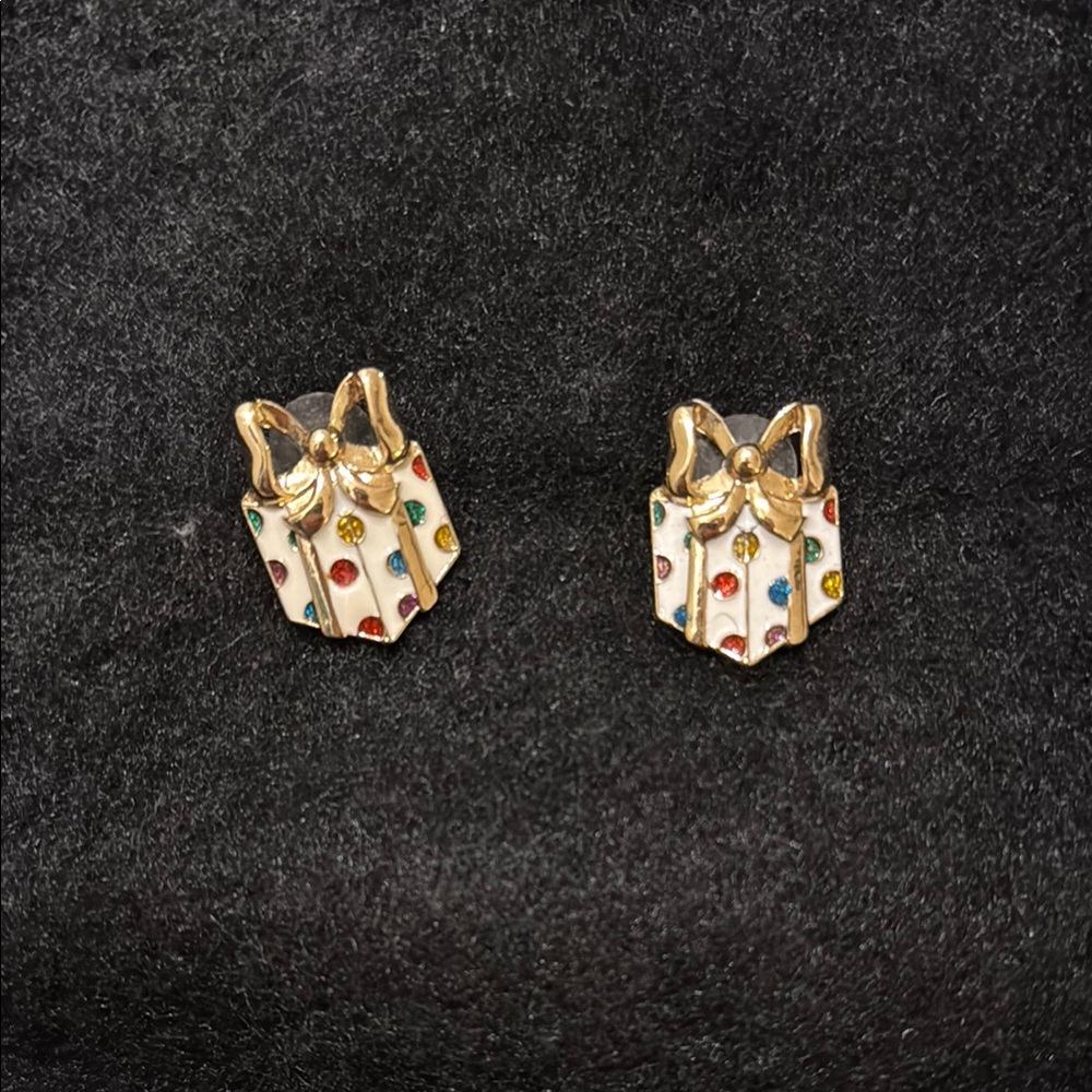 Gold Bow Earrings with Multicolor Gems